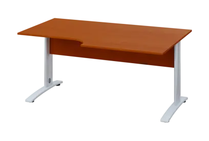 ERK 28 - 168 stůl kancelářský, rohový, pravý, kovová podnož bílá, deska 25 mm, široký 1600 mm, třešeň šumavská